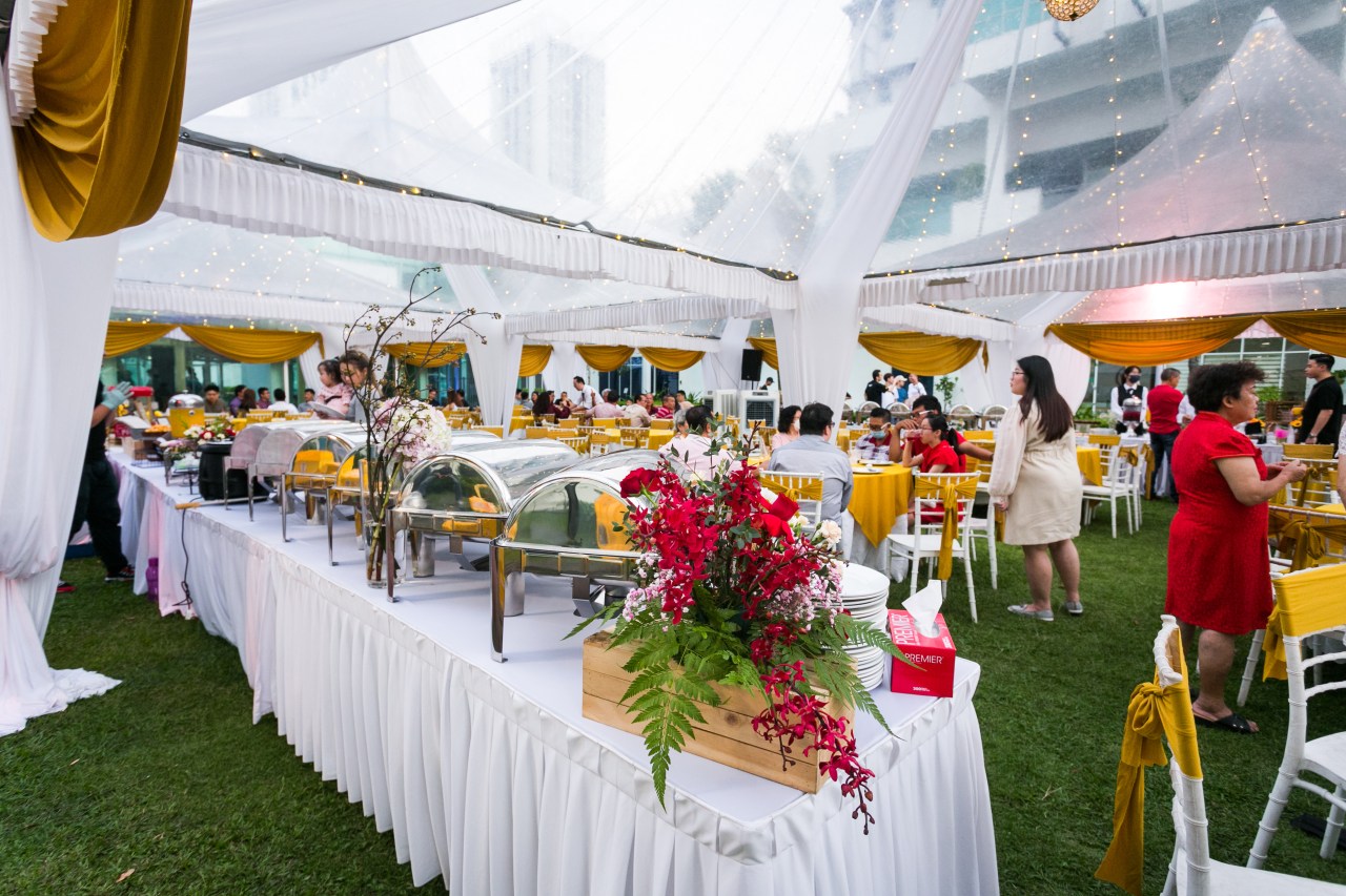 Fresh Flower themed wedding catering at Sunway Nexis Rooftop